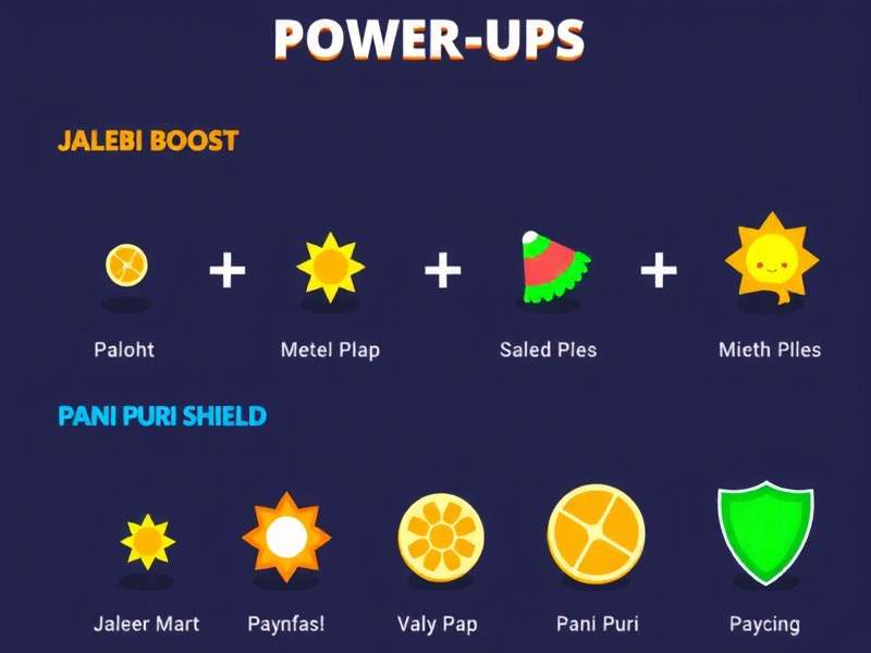 Awesome Power-Ups in Fast Ginger Runner Collection of power-ups in Fast Ginger Runner including Jalebi Boost and Pani Puri Shield