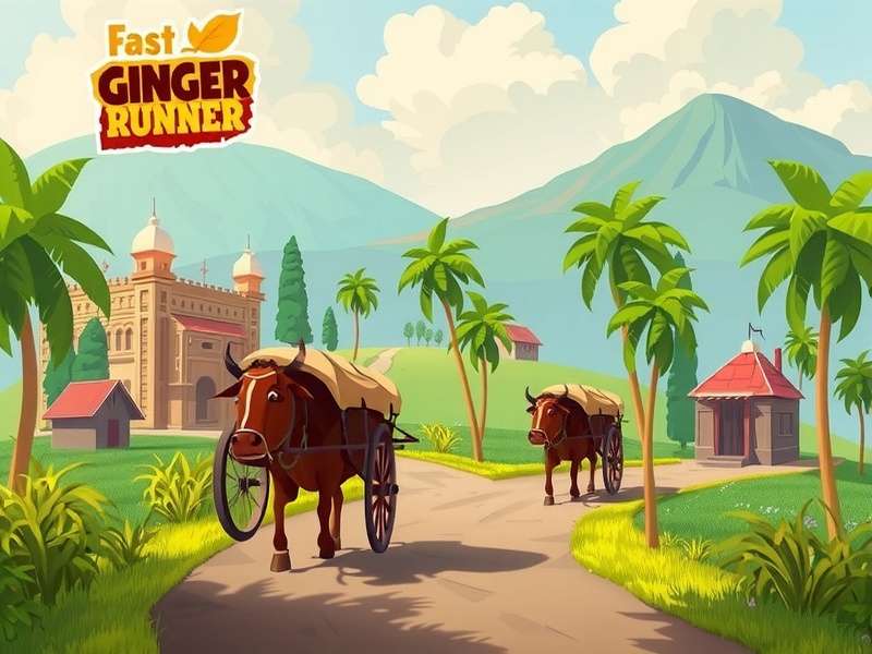 Fast Ginger Runner: Rural India Expansion (Coming Soon) Concept art for the upcoming Rural India levels in Fast Ginger Runner showing a village scene with bullock carts